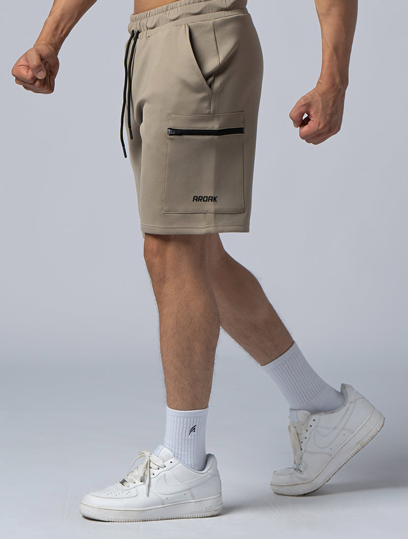 AirFlex™ zipper patch pocket training shorts (khaki)