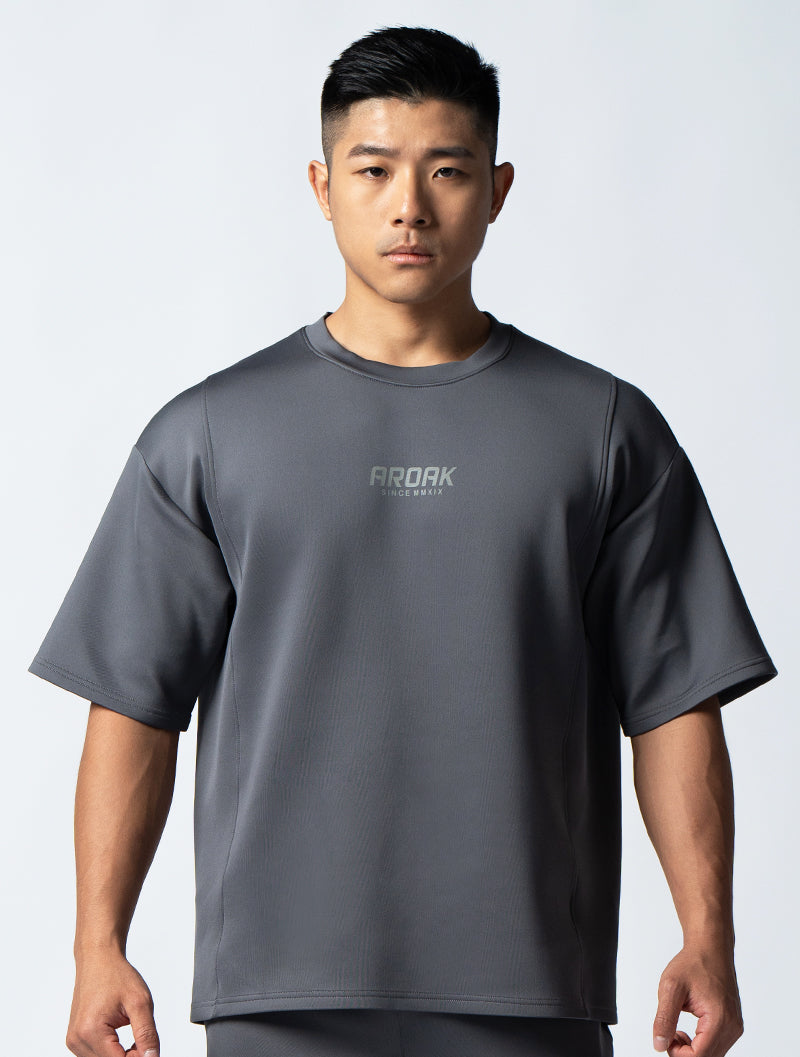 AirFlex™ OVERSIZED functional shoulder-cut short-sleeved training top (iron gray) 