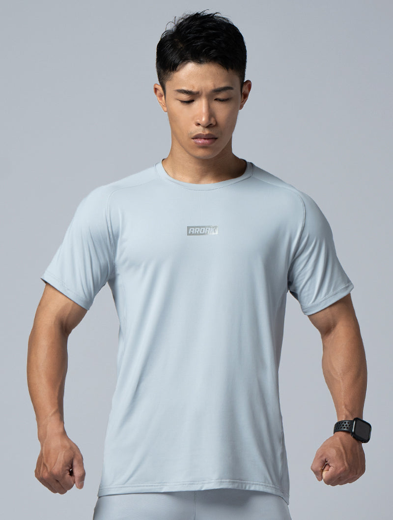 FlexSmooth™ Lackland Sleeve Cut Functional Nylon Short Sleeve Top (Light Grey)