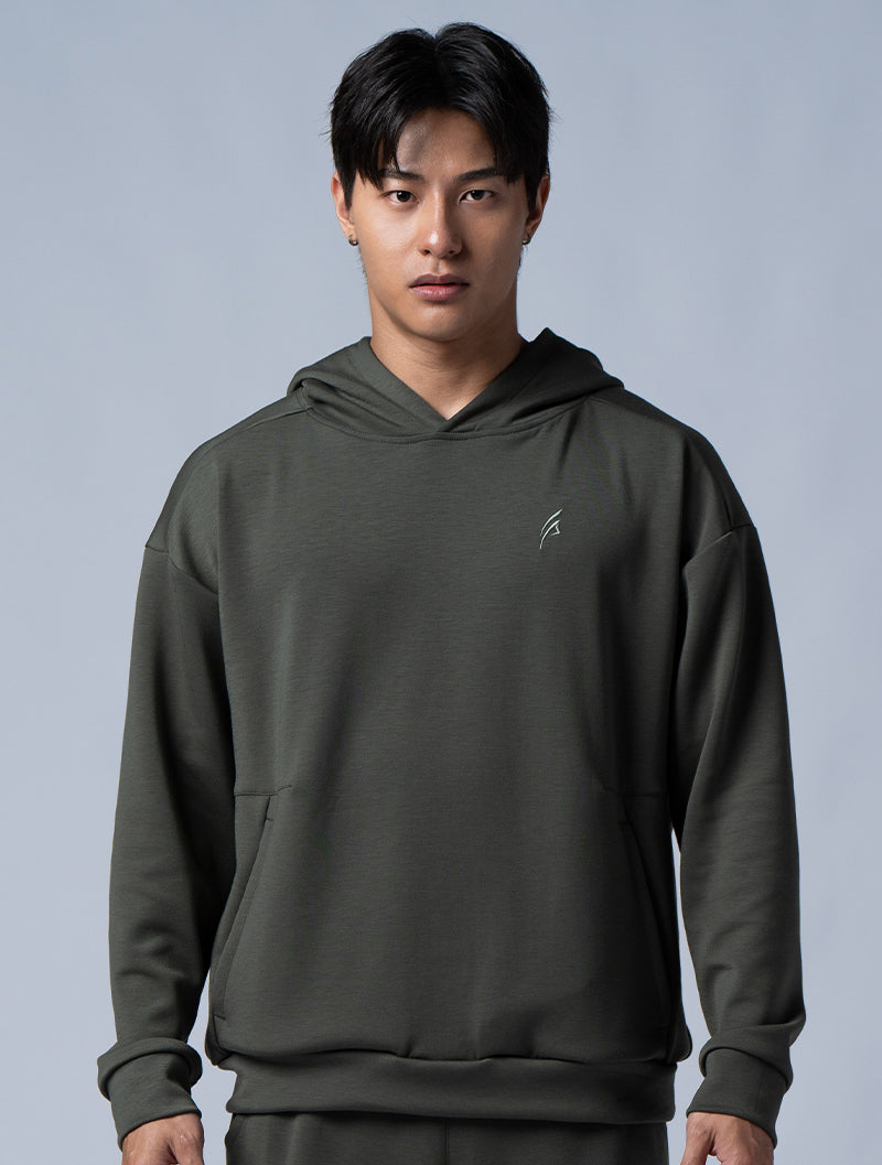 SIRO™-Dual cropped wide hooded top (dark green) 