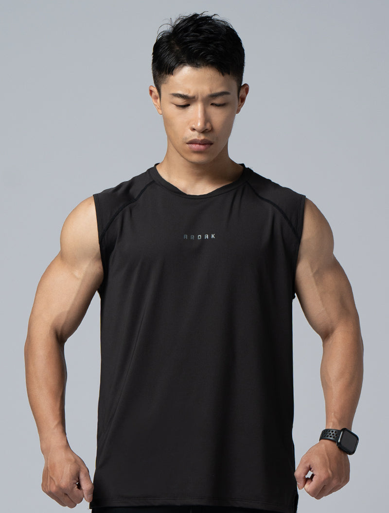 FlexSmooth™ Functional Nylon Vest with Wide Shoulders and Lackland Sleeves (Black)