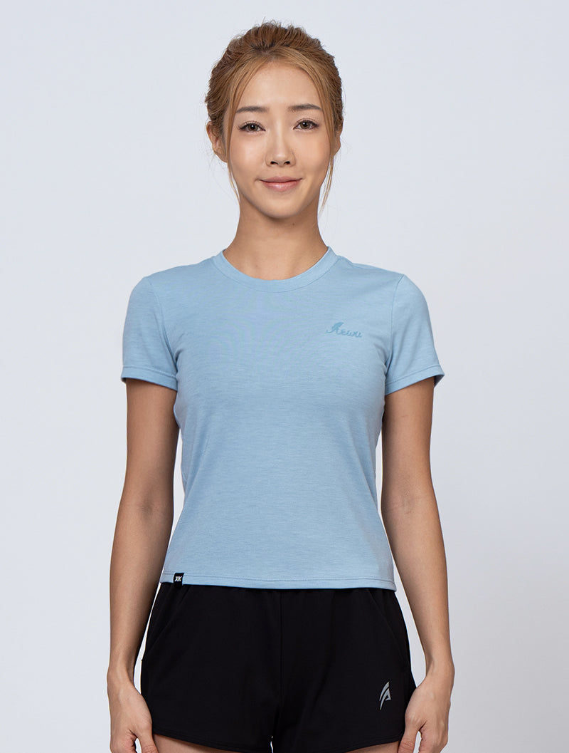 Feather Functional Tencel Slim Fit Short Sleeve Top# (Mist Blue)