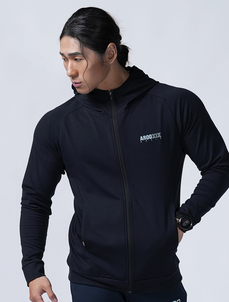 FlexSmooth™ Nylon Skin-Friendly Stretch Hooded Jacket (Black) 