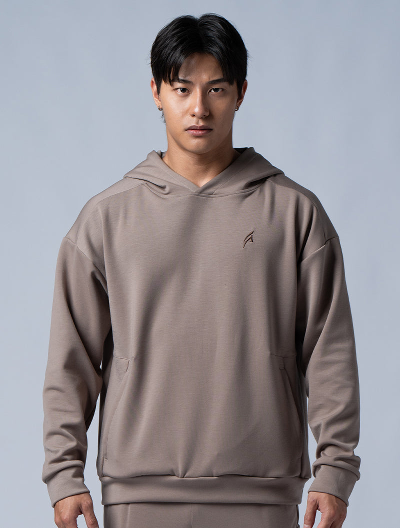 SIRO™-Dual cropped wide hooded top (brown khaki) 