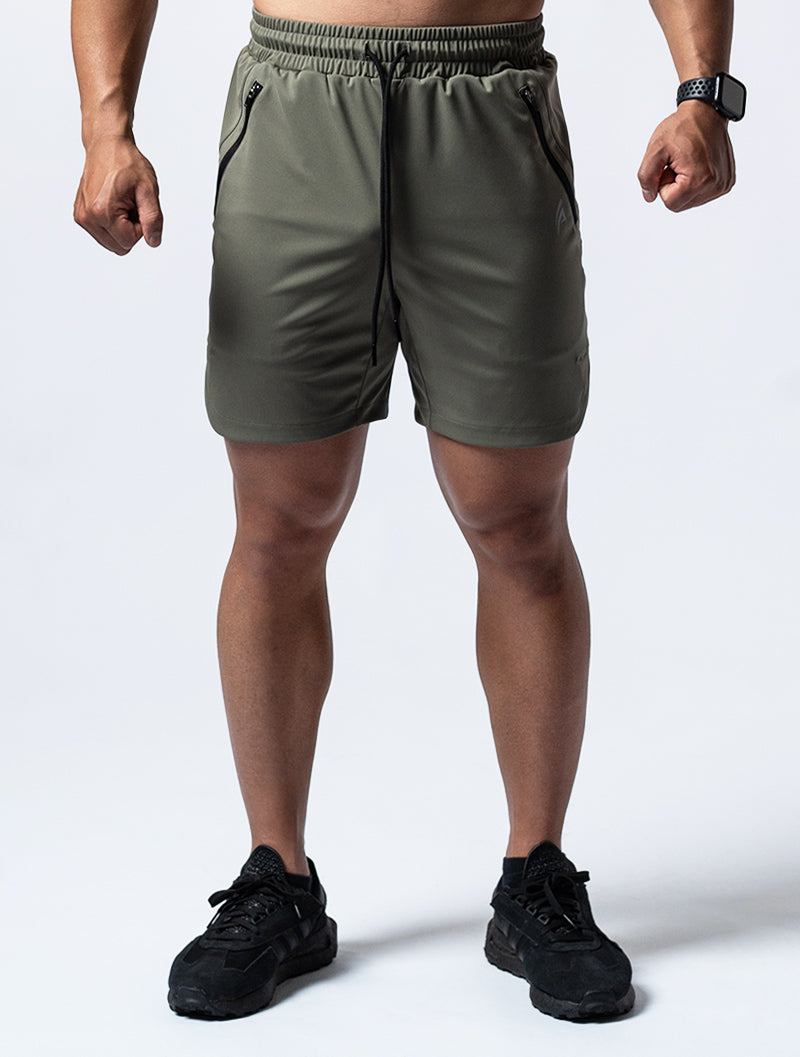 Elastic functional arc split training shorts (olive green)