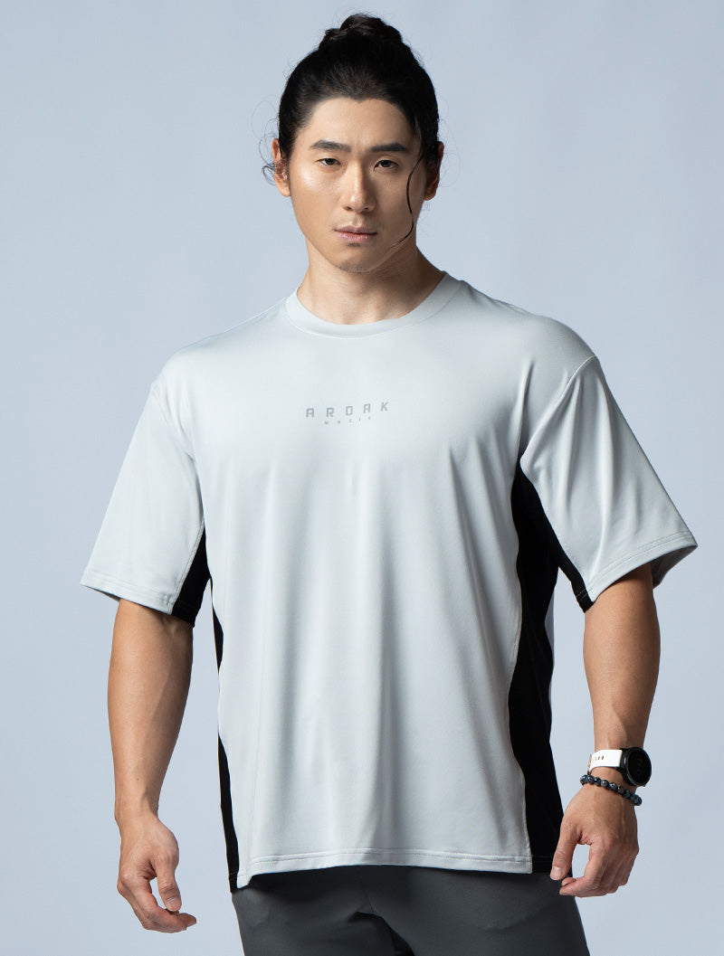 ArcTech™-BTH OVERSIZED patchwork short-sleeved top (light gray)