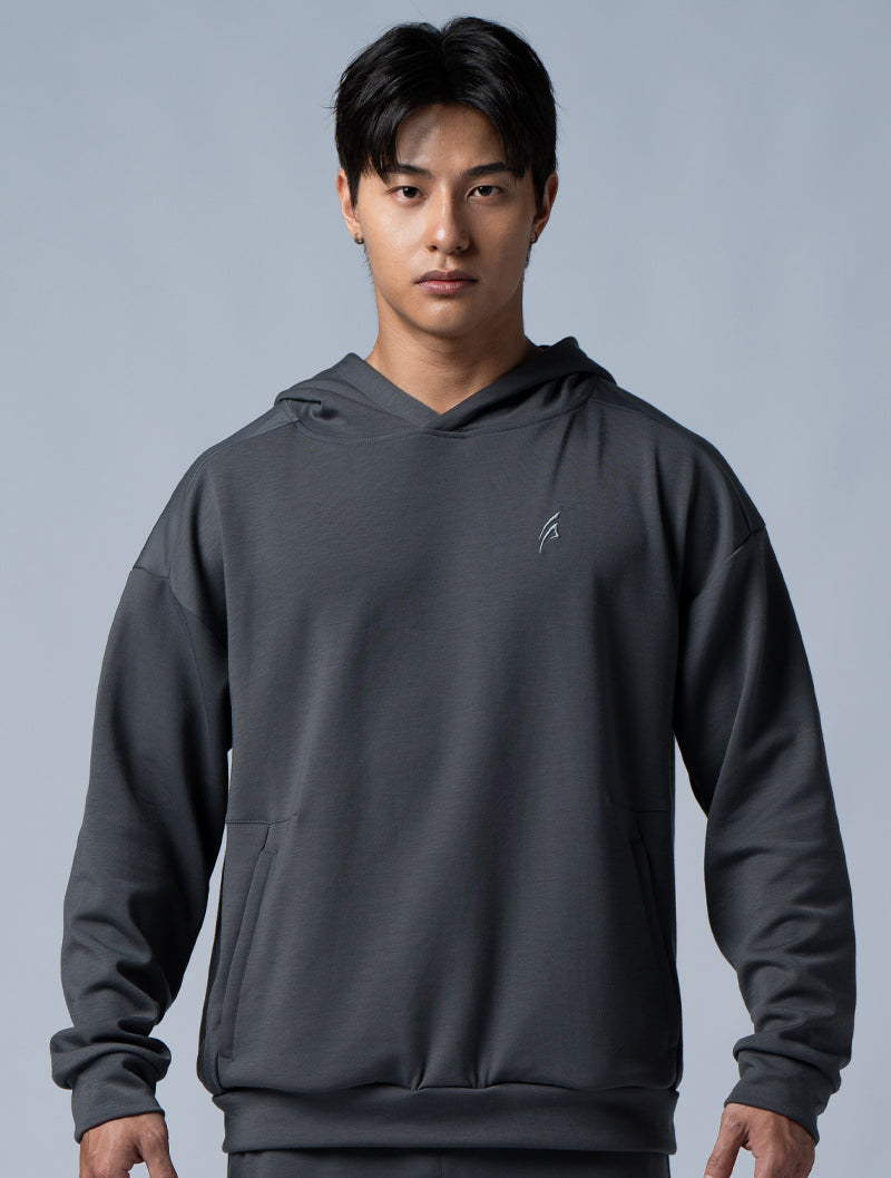 SIRO™-Dual cropped wide hooded top (dark gray) 