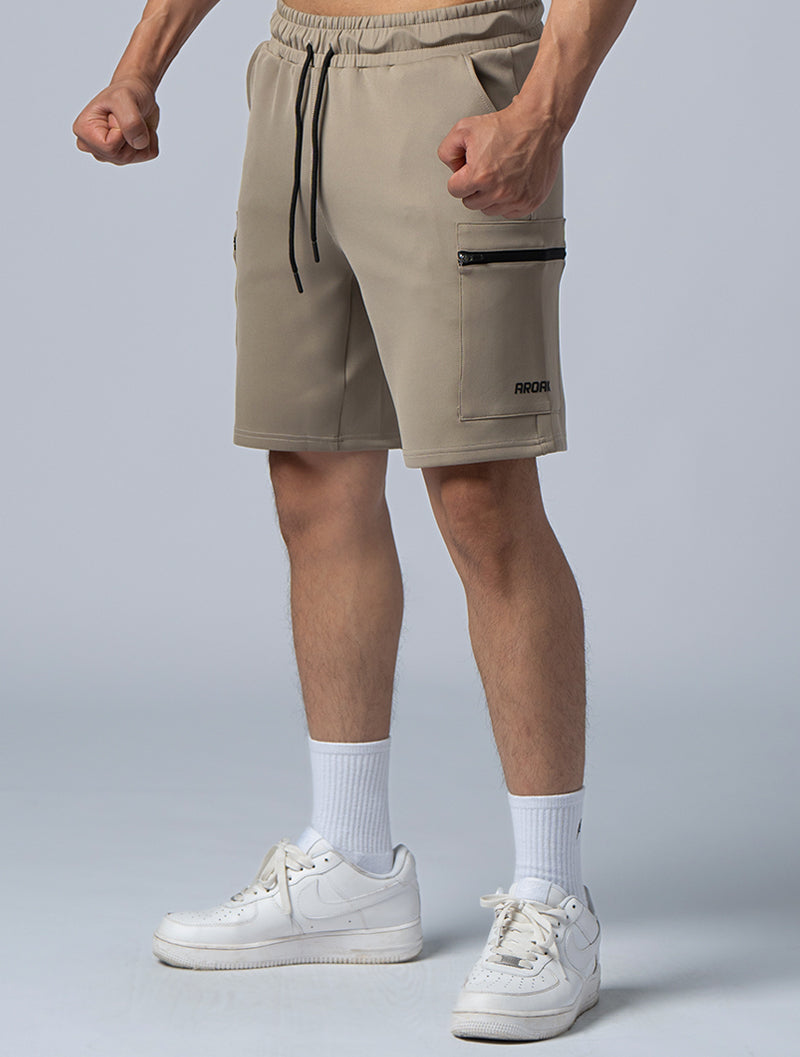 AirFlex™ zipper patch pocket training shorts (khaki)