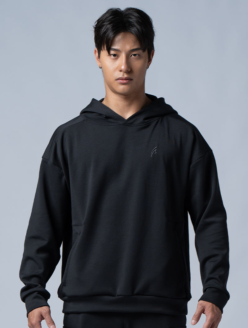 SIRO™-Dual cropped wide hooded top (black) 