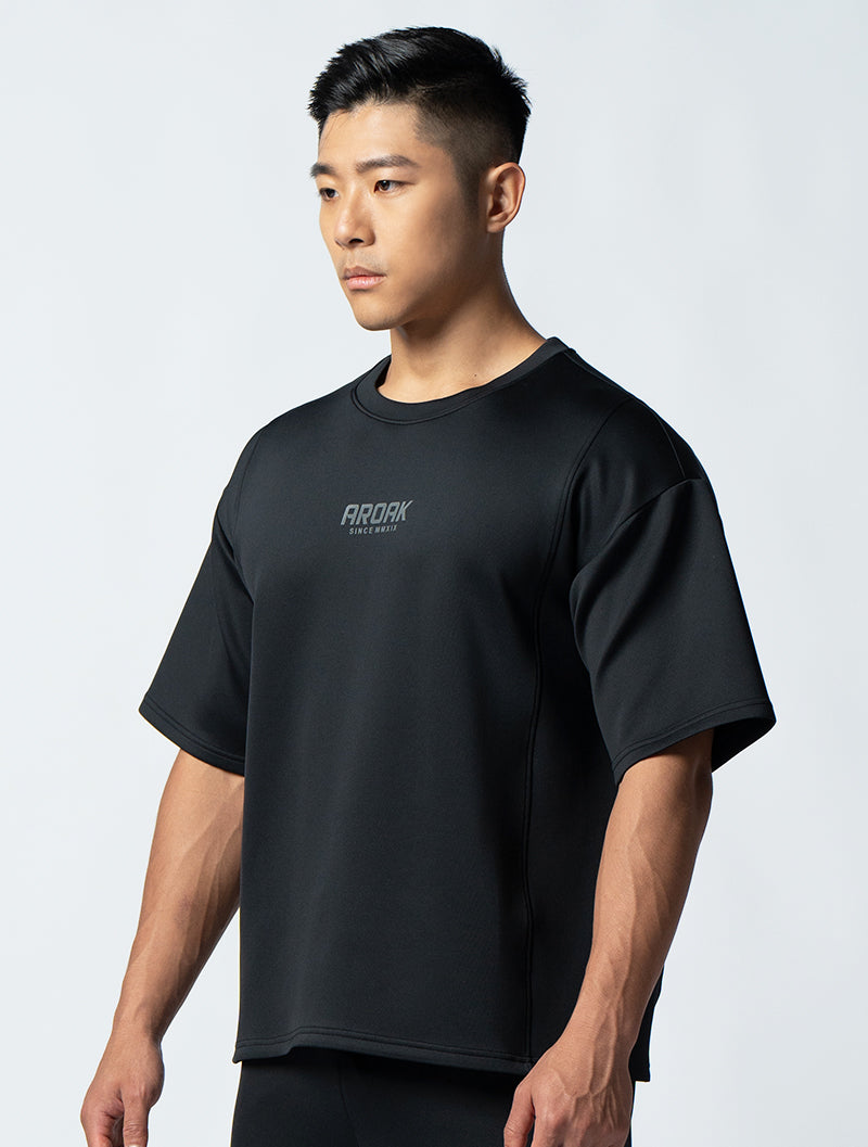 AirFlex™ OVERSIZED functional shoulder-cut short-sleeved training top (black) 