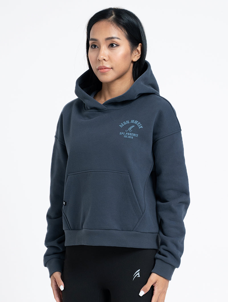 Feather foam casual short hooded top# (grey blue)