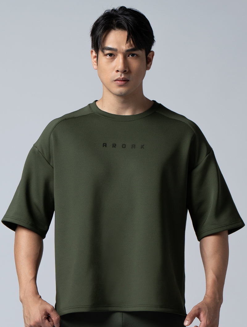 AirFlex™ 5-quarter sleeve off-shoulder functional training top (dark green)