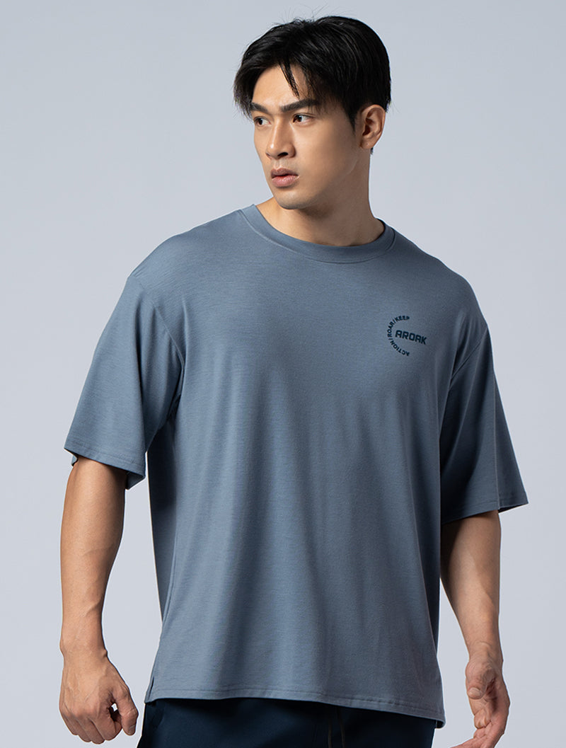 TENCEL-SGL™ Flocked OVERSIZED functional Tencel short-sleeved top (grey blue)