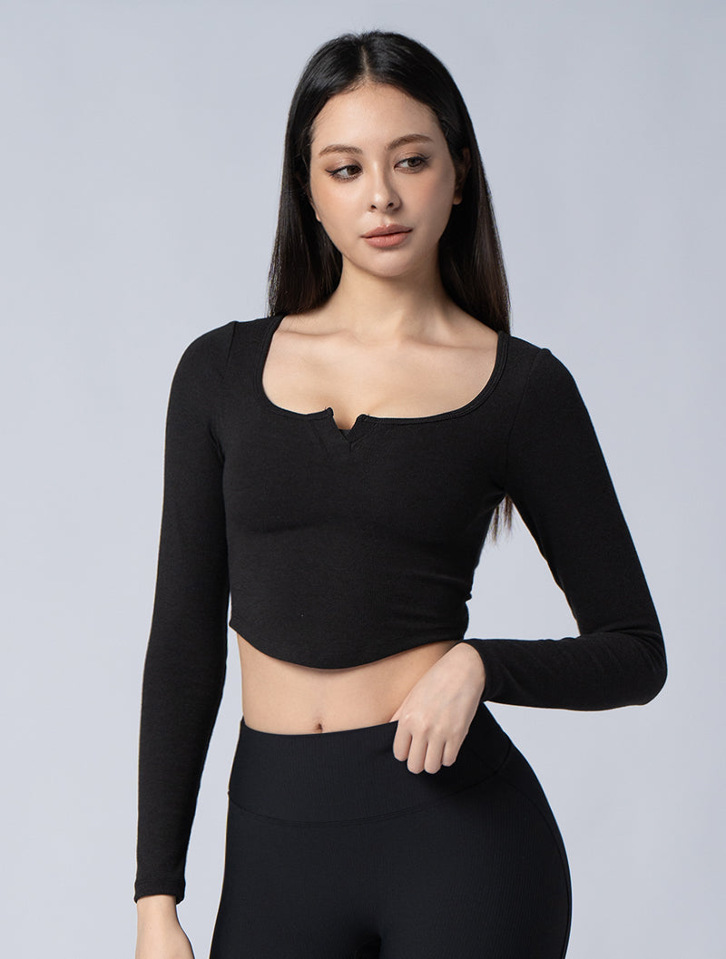 Tencel-RIB™U-collar half-bracket slim-waist BraTop@24-2 (black)