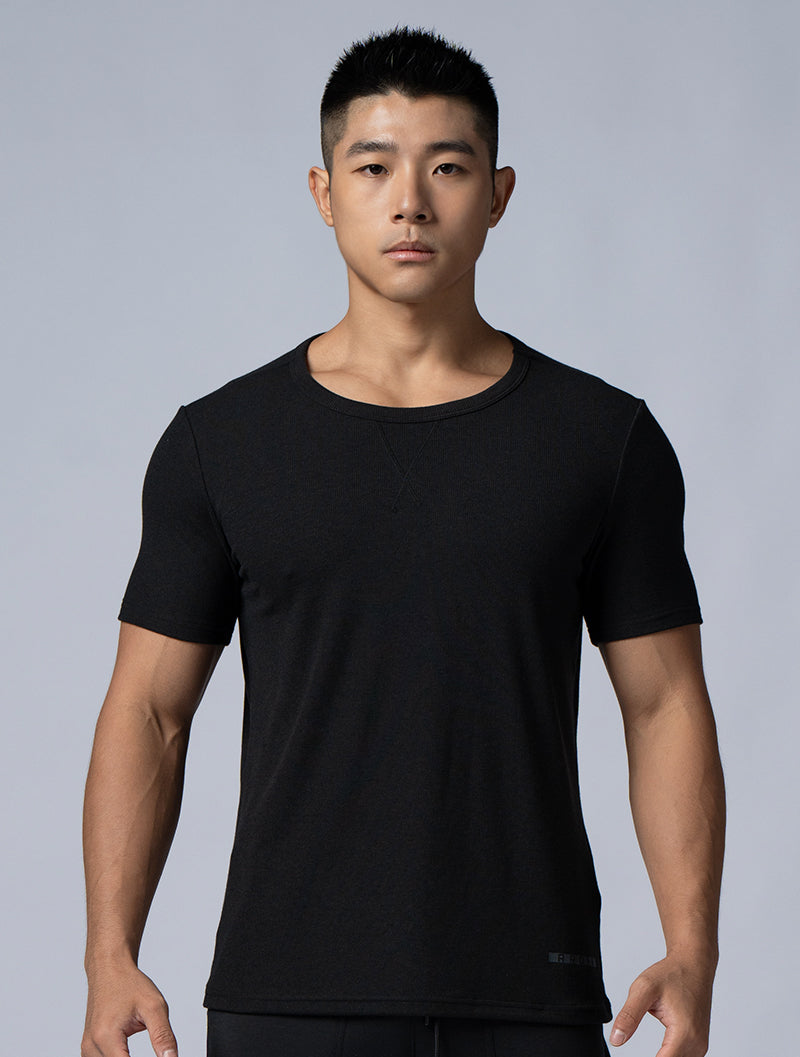 Tencel-RIB™ Crew Neck Ribbed Short Sleeve Top (Black)