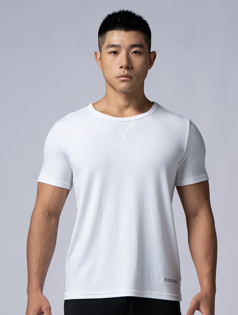 Tencel-RIB™ Crew Neck Ribbed Short Sleeve Top (White)