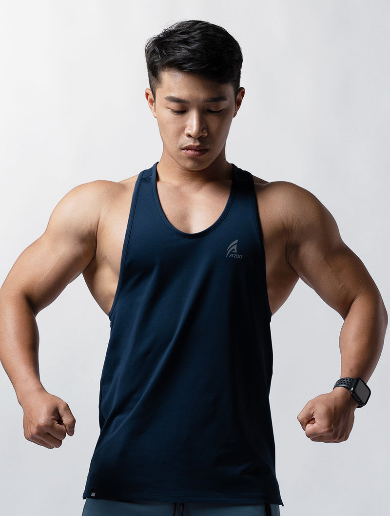 ArcTech™ AROO Large Round Neck Spaghetti Shoulder Cut Back Training Vest (Dark Blue) 