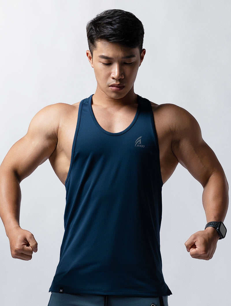 ArcTech™ AROO Large Round Neck Spaghetti Shoulder Cut Back Training Vest (Indigo) 