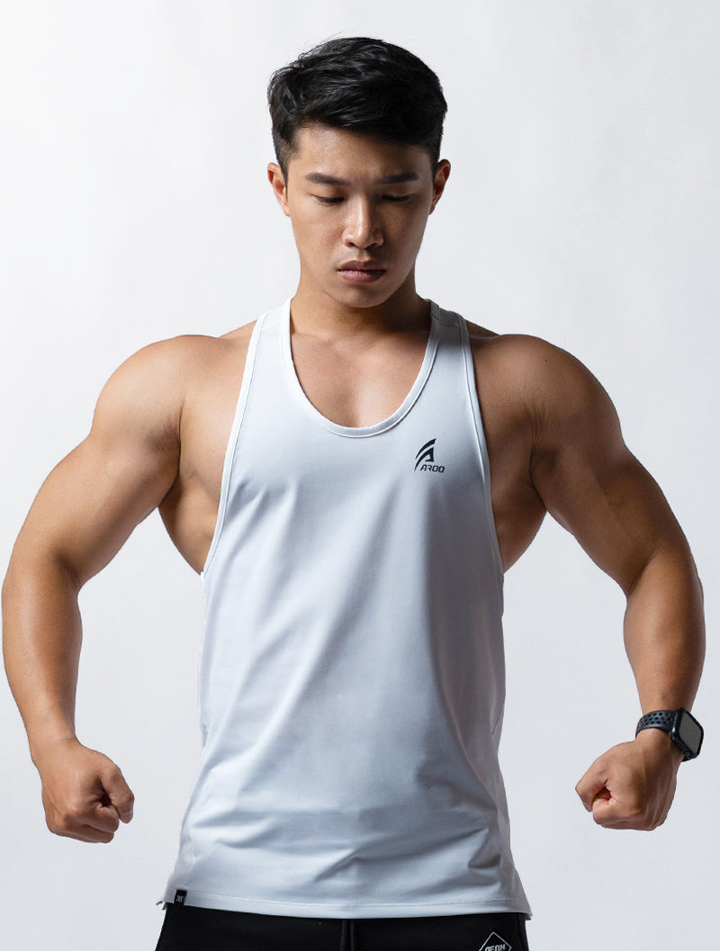 ArcTech™ AROO Large Round Neck Spaghetti Shoulder Back Training Vest (White) 